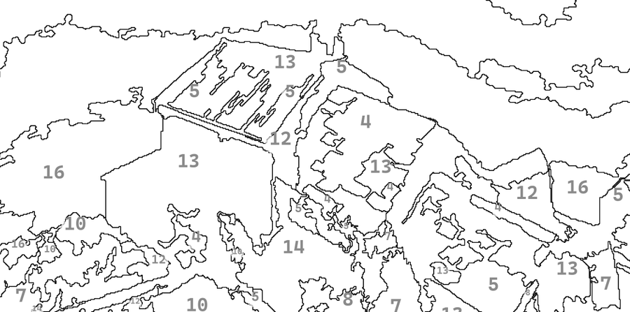 Close-up of a printed canvas showing the numbers inside each region.